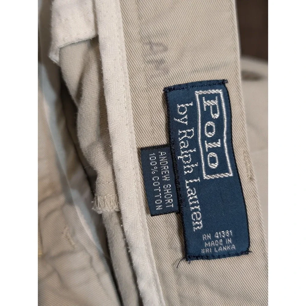 Polo Ralph Lauren Andrew Short Mens 36 Tan Khaki Pleated Cotton Chino Shorts